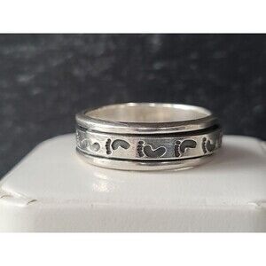 925 Sterling Silver Footprints Spinner Band Ring Size US 12.25 Vintage